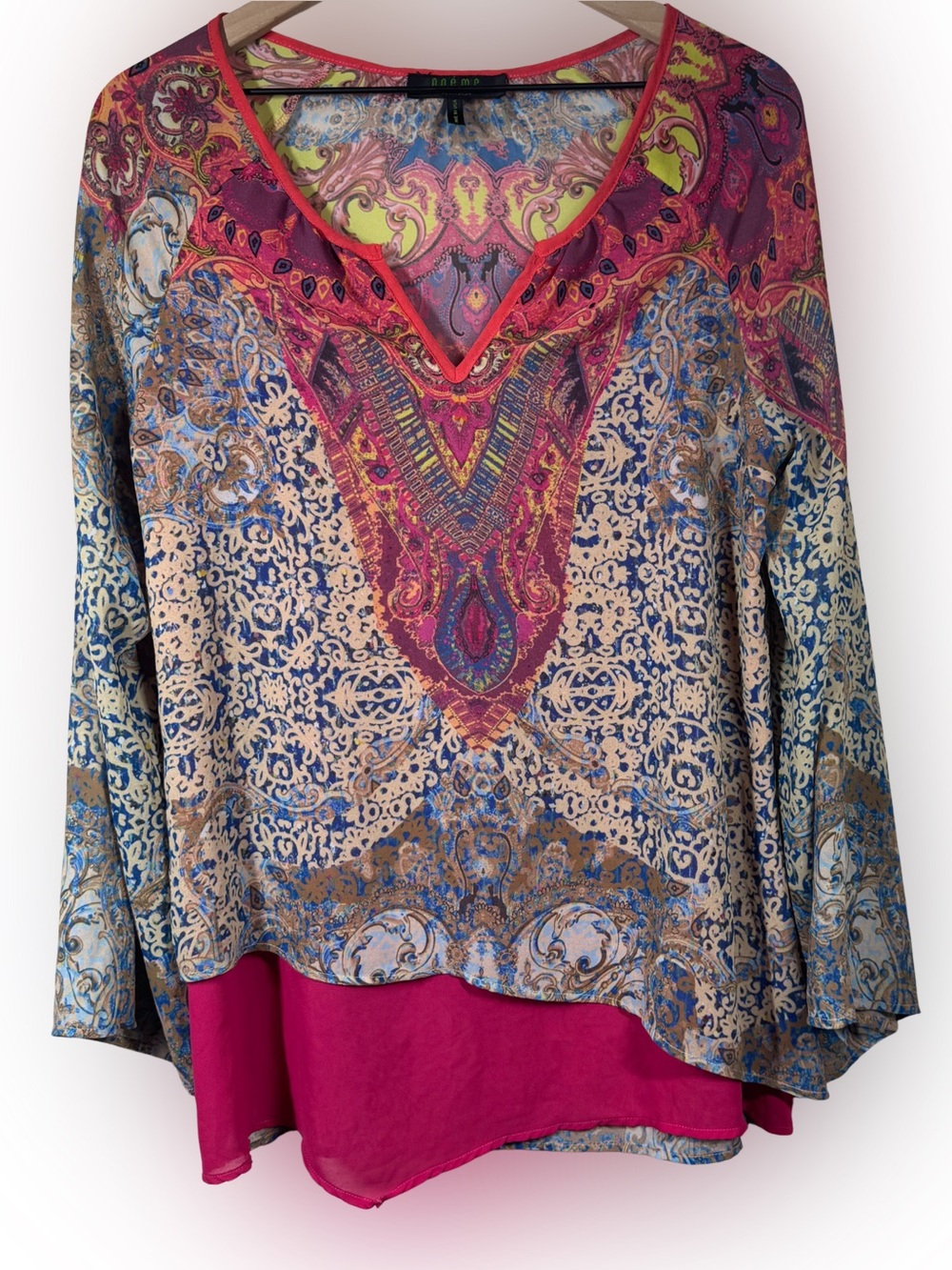 Poeme by Citron LARGE Art to Wear Paisley Boroque Print V-neck Tunic Blouse USA
